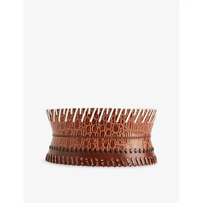 Dries Van Noten Womens Tan Corset Embossed Leather Belt In Brown