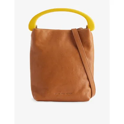 Dries Van Noten Womens Tan Resin-handle Micro Leather Cross-body Bag In Brown