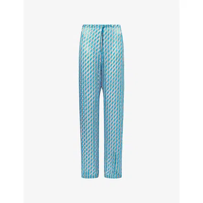 Dries Van Noten Womens Turquoise Pachas Striped Silk-blend Trousers In Blue