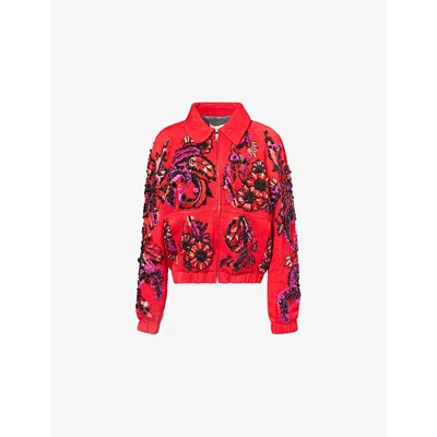 Dries Van Noten Womens Vinnia Embroidered Jacquard Jacket In Red
