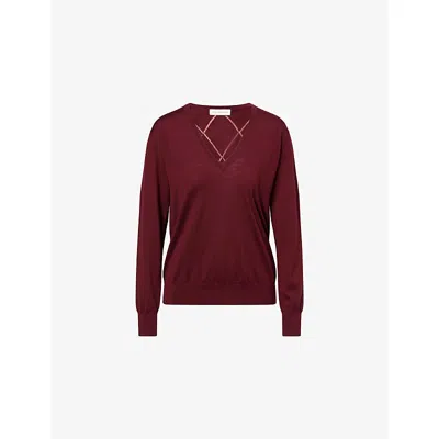 Dries Van Noten Womens Wine Tuomas V-neck Wool Jumper In Burgundy