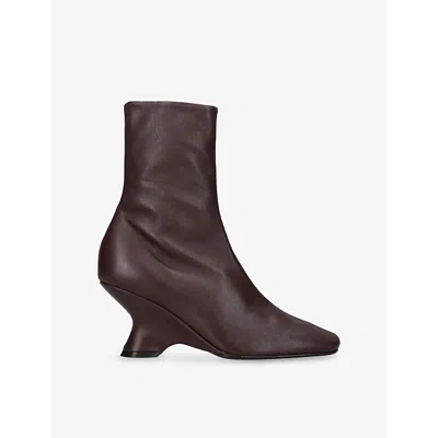 Dries Van Noten Womens Wine Wedge Leather Ankle Boots Eur 39 / 6 Uk In Brown