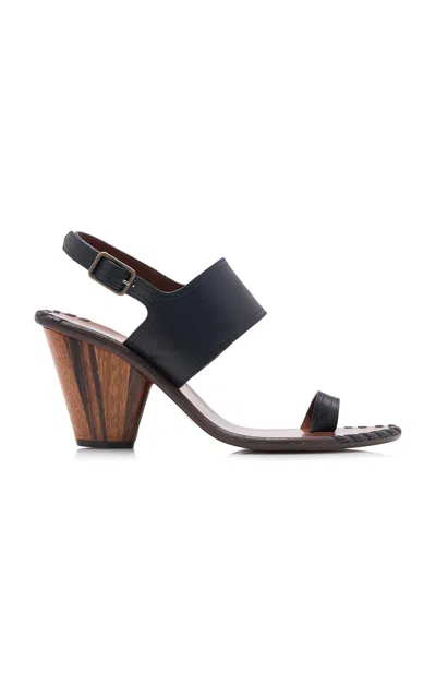 Dries Van Noten Wood Patchwork Thong Heels In Black