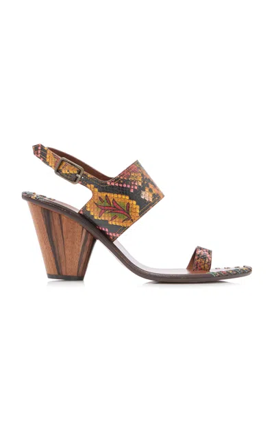 Dries Van Noten Wood Patchwork Thong Heels In Brown