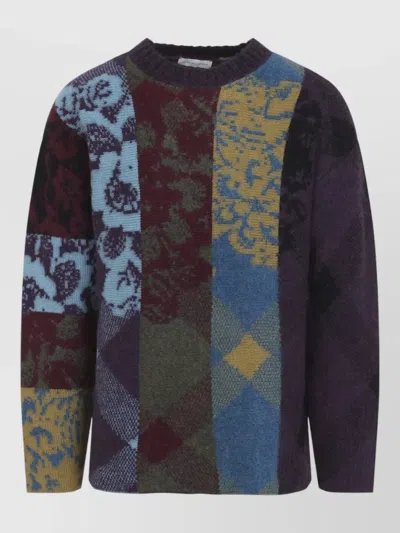 Dries Van Noten Wool Alpaca Patchwork Jacquard Relaxed-fit Ribbed Crew-neck Sweater In Multi