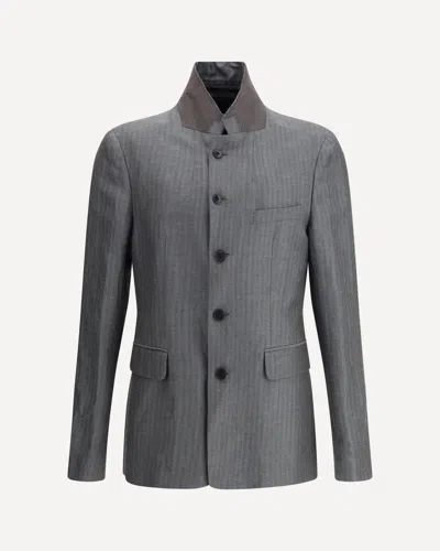 Dries Van Noten Men Wool And Linen Blazer In Gray