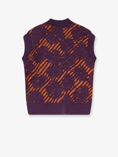 Dries Van Noten Tepic Sweater With Floral And Striped Design In Purple
