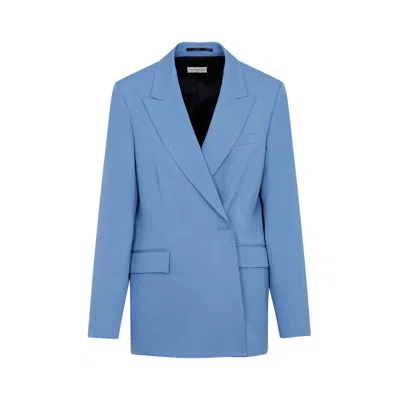 Dries Van Noten Double Breast Wool Jacket With Notch Lapel In Blue