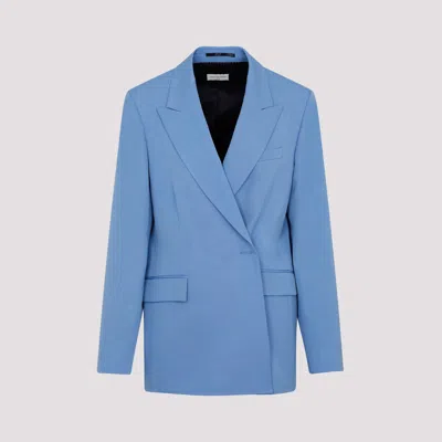 Dries Van Noten Double Breast Wool Jacket With Notch Lapel In Blue