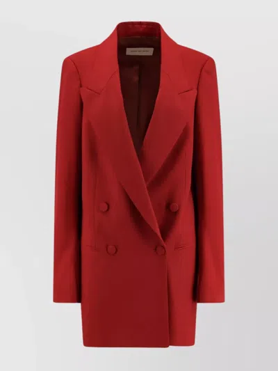 Dries Van Noten Wool Blazer With Covered Buttons And Wide Lapel In Red