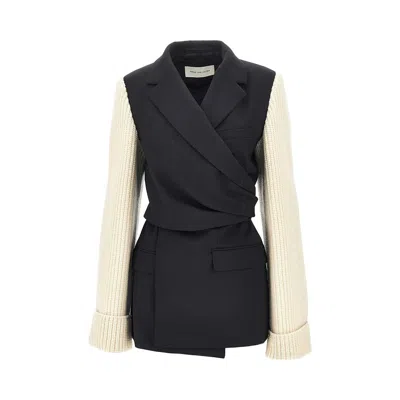 Dries Van Noten Wool Blazer With Knitted Sleeves In Black