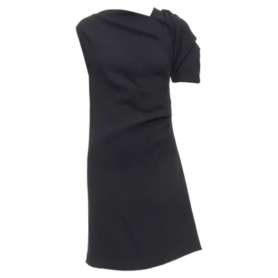 Dries Van Noten Wool Blend Asymmetric Sleeve Drape Dress In Black