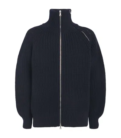 Dries Van Noten Wool-blend Asymmetric-zip Sweater In Black