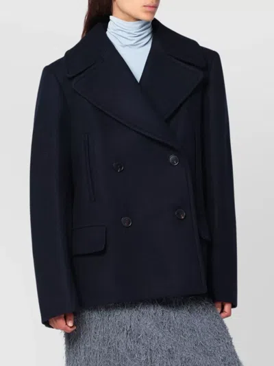 DRIES VAN NOTEN WOOL BLEND DOUBLE BREASTED COAT WITH PLEATS