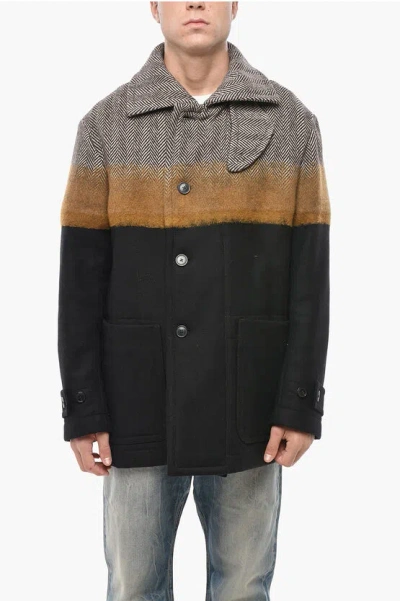 DRIES VAN NOTEN Wool Blend RANNER Coat with Color Block Motif