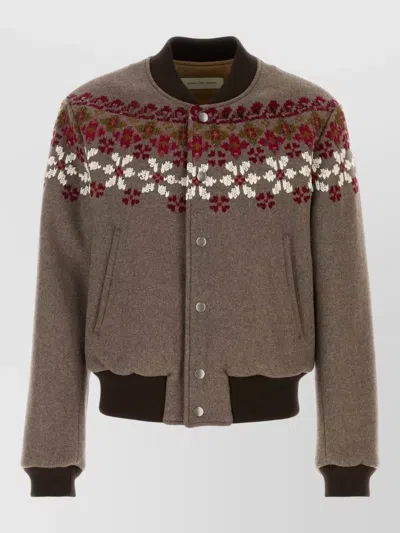 Dries Van Noten Wool Blend Valtor Bomber Jacket Embroidery In Brown