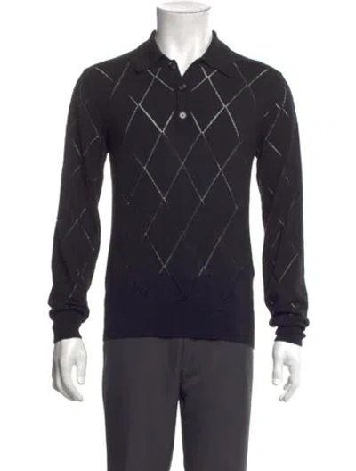 Pre-owned Dries Van Noten Wool Collar Polo Sweater In Black
