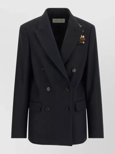 Dries Van Noten Wool Embroidered Double-breasted Blazer In Black