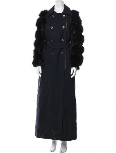 Pre-owned Dries Van Noten Wool Faux Fur Coat In Blue