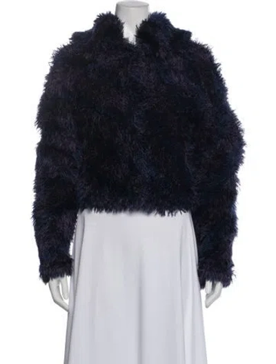 Pre-owned Dries Van Noten Wool Faux Fur Jacket In Blue