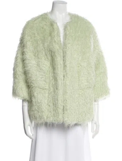 Pre-owned Dries Van Noten Wool Faux Fur Jacket In Green
