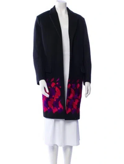 Pre-owned Dries Van Noten Wool Floral Print Coat In Blue