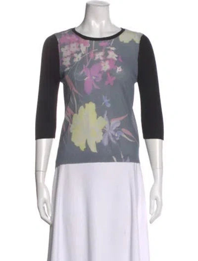 Pre-owned Dries Van Noten Wool Floral Print Top In Black