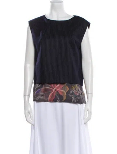 Pre-owned Dries Van Noten Wool Floral Print Top In Blue