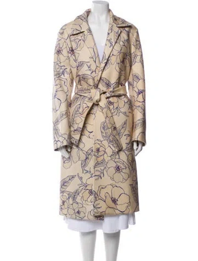 Pre-owned Dries Van Noten Wool Floral Print Trench Coat In Neutral