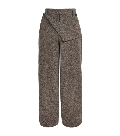 Dries Van Noten Wool Fold-over Wide-leg Trousers In Brown