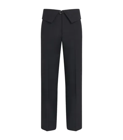 Dries Van Noten Wool Folded Straight Trousers In Black