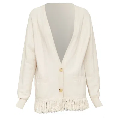 Pre-owned Dries Van Noten Wool Fringe Cardigan In Beige