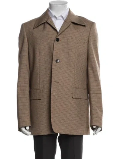 Pre-owned Dries Van Noten Wool Houndstooth Print Blazer In Neutral