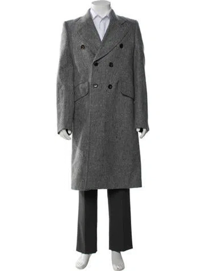 Pre-owned Dries Van Noten Wool Houndstooth Print Overcoat In Gray