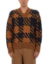 Dries Van Noten Textured Knit V-neck Long Sleeve Sweater In Brown