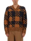 Dries Van Noten Textured Knit V-neck Long Sleeve Sweater In Brown