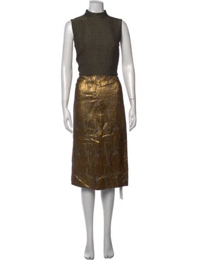 Pre-owned Dries Van Noten Wool Knee-length Dress In Gold