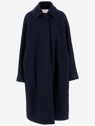 Dries Van Noten Wool Long Cape In Blue