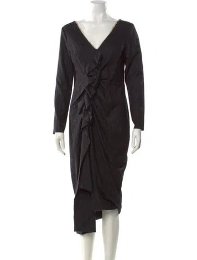 Pre-owned Dries Van Noten Wool Long Dress In Black