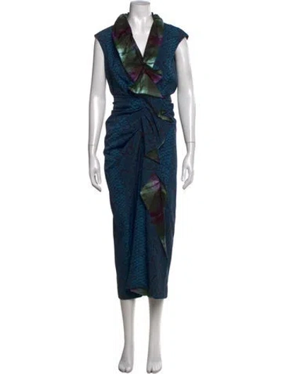 Pre-owned Dries Van Noten Wool Long Dress In Blue