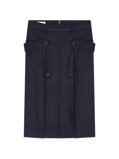 Dries Van Noten Wool Midi Skirt In Blue