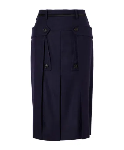 Dries Van Noten Wool Midi Skirt In Blue