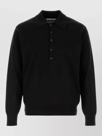 Dries Van Noten Wool Muano Polo Sweater Long Sleeves In Black