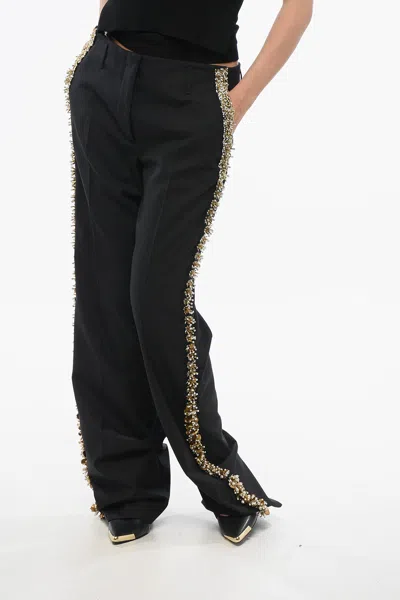 Dries Van Noten Wool Parchia Pants With Decorative Application In Black