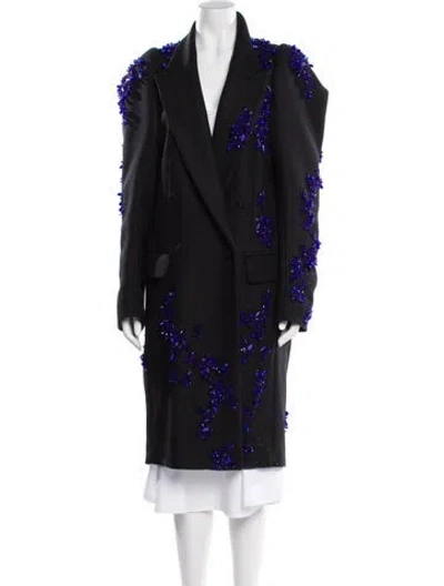 Pre-owned Dries Van Noten Wool Patterned Trench Coat In Black
