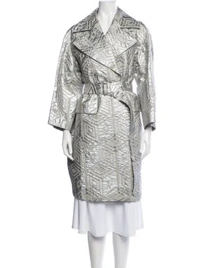 Pre-owned Dries Van Noten Wool Patterned Trench Coat In Grey/metallic