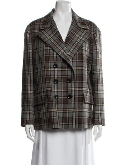 Pre-owned Dries Van Noten Wool Plaid Print Blazer In Gray