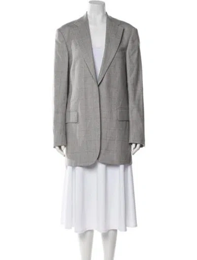 Pre-owned Dries Van Noten Wool Plaid Print Blazer In Gray