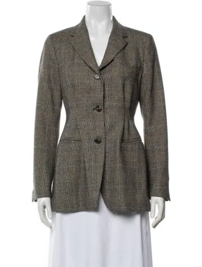 Pre-owned Dries Van Noten Wool Plaid Print Blazer In Neutrals