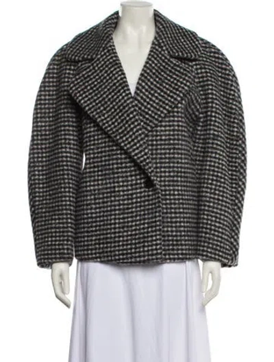 Pre-owned Dries Van Noten Wool Plaid Print Coat In Gray